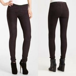 Helmut Lang Plum Embossed Leather Skinny Leggings